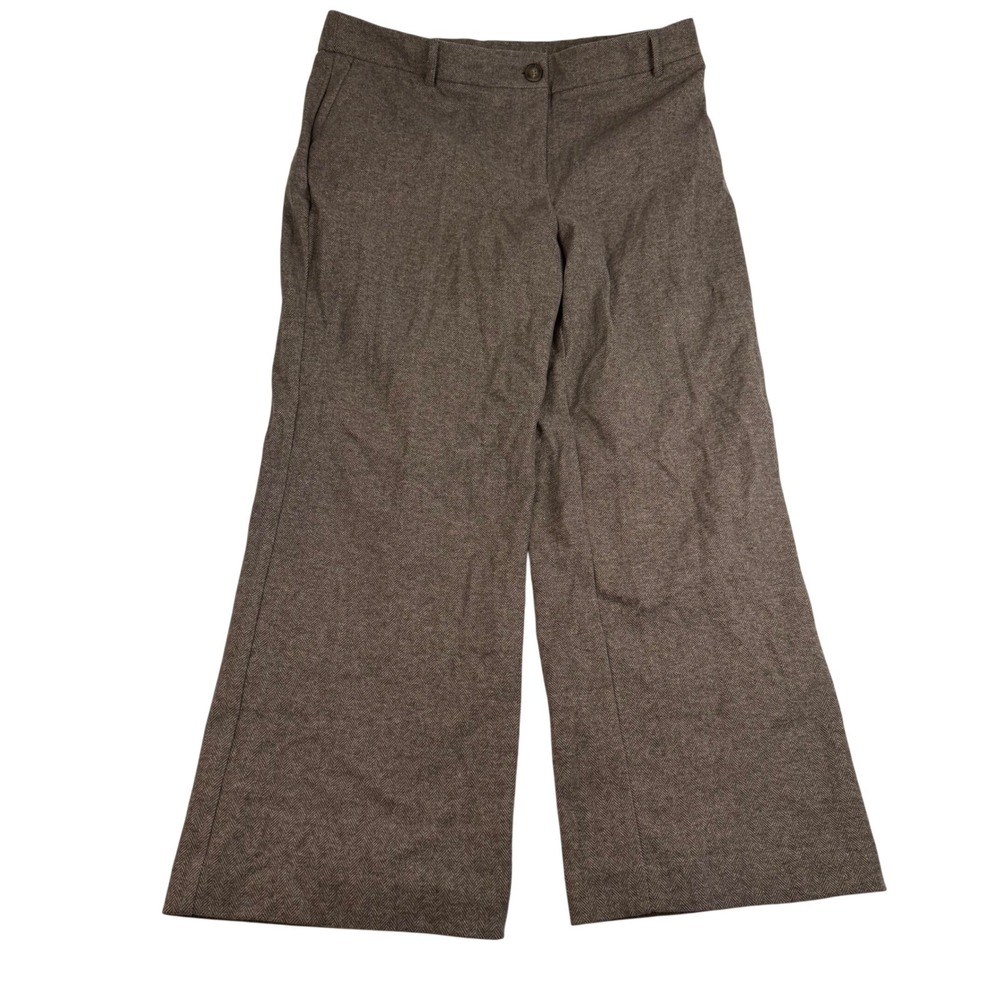 Hilary Radley Brown Herringbone Wide Leg Trousers Size 16 High Rise Career Pants